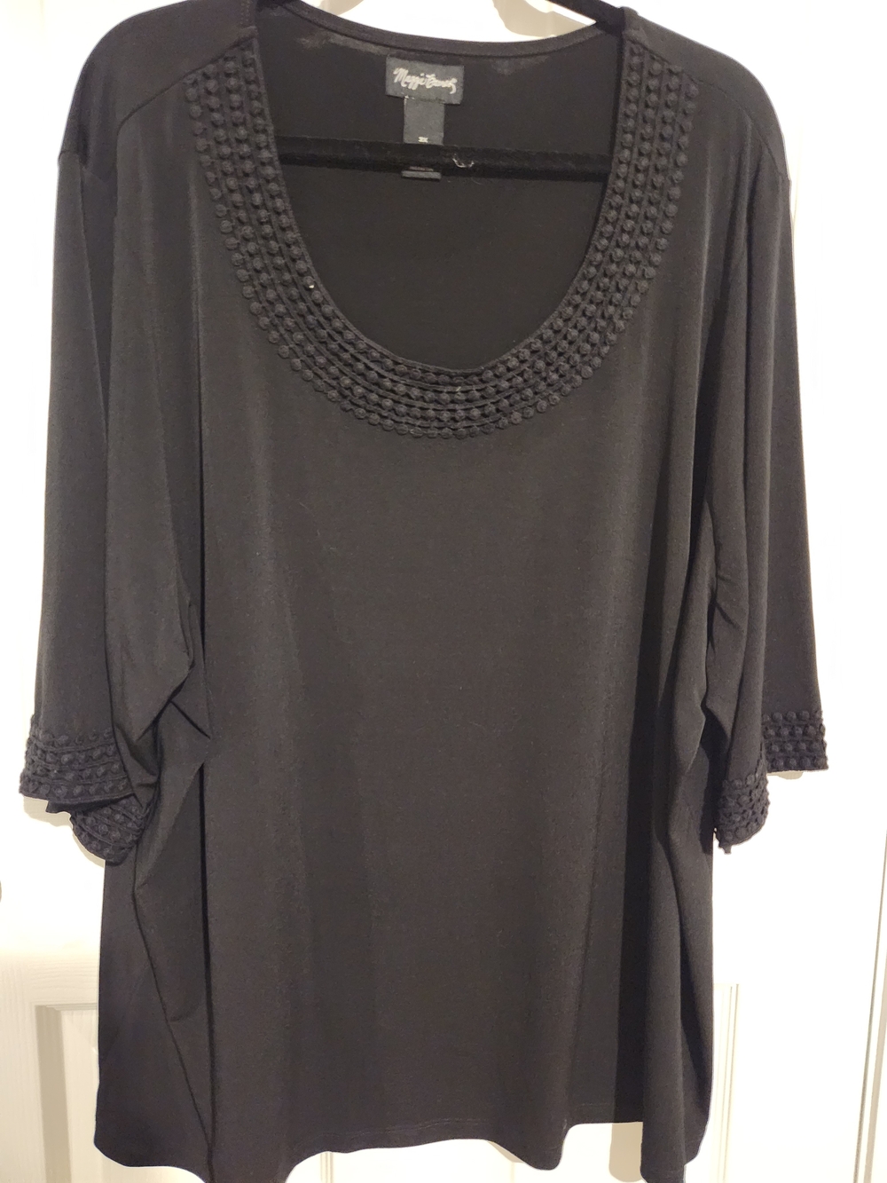 Maggie Barnes Black Scoop Neck Tunic with Braided Trim